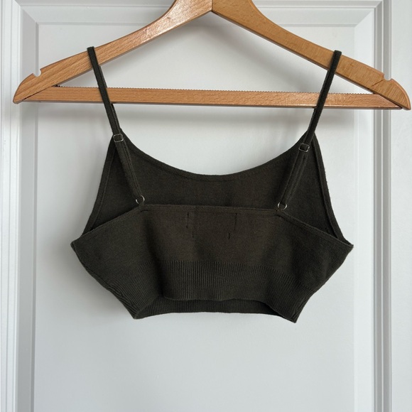 BNWOT. Ribbed-knit cropped cami in dark khaki green. - Picture 4 of 10